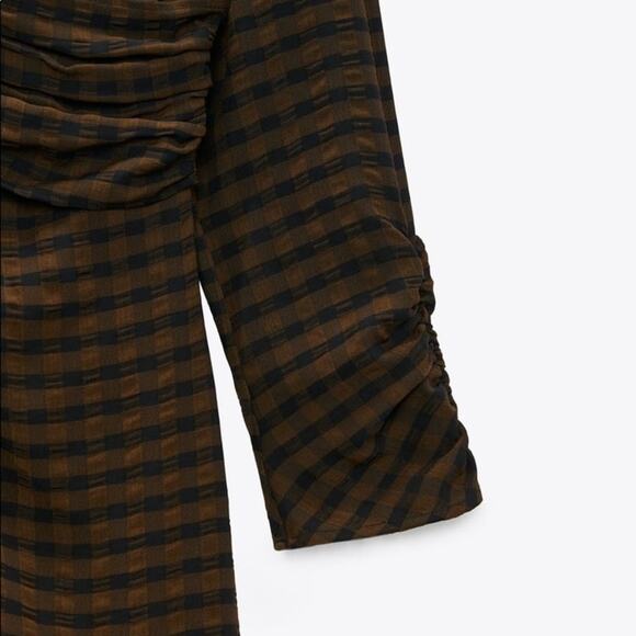 ZARA DRAPED PLAID DRESS BLACK / GREEN - Picture 9 of 10